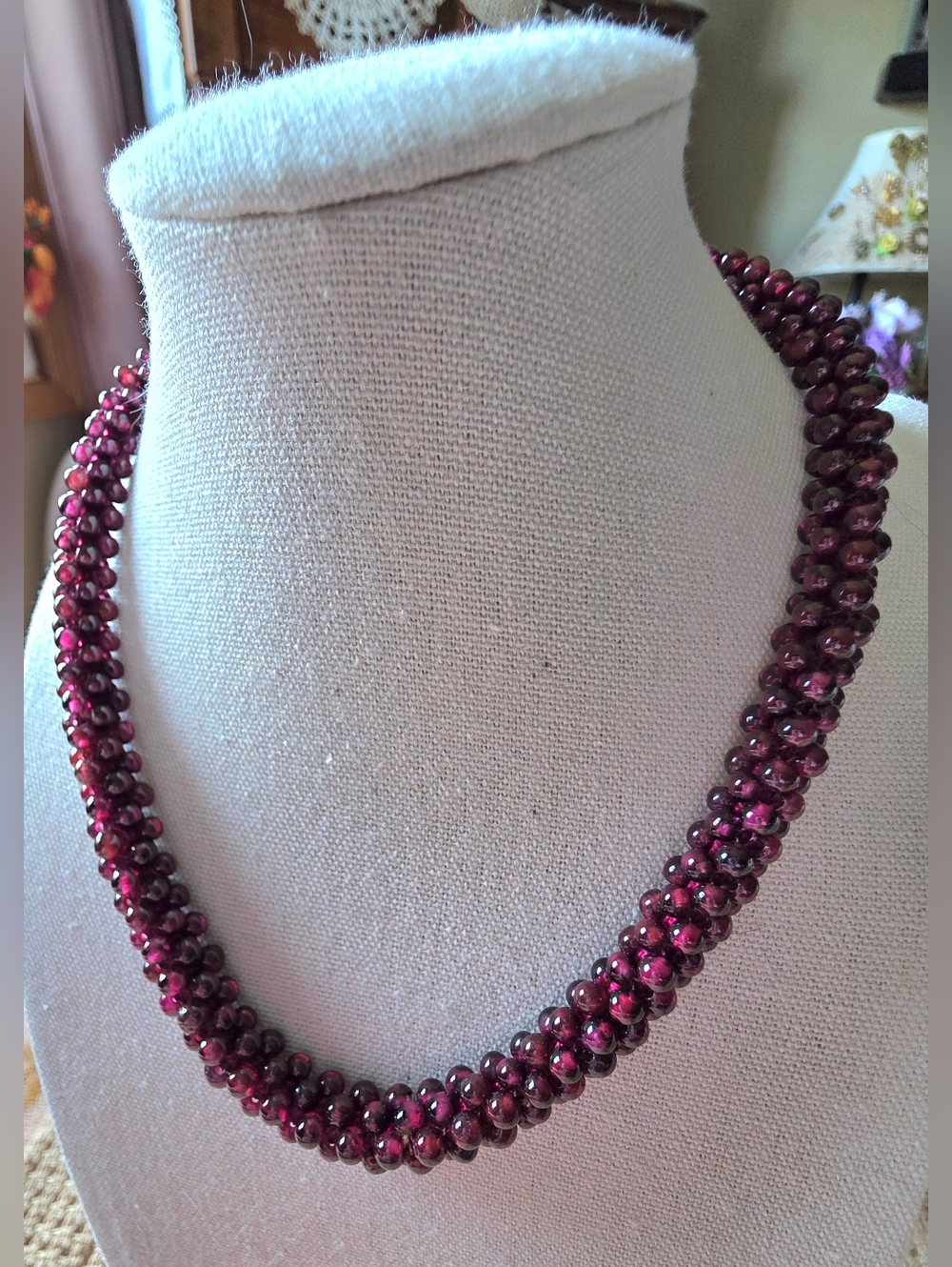 Artisan Made Vintage Garnet Stone Beaded Necklace
